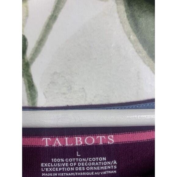 Talbots Large 100% Cotton Boatneck Striped Long Sleeve Shirt Burgundy Red - Picture 3 of 5
